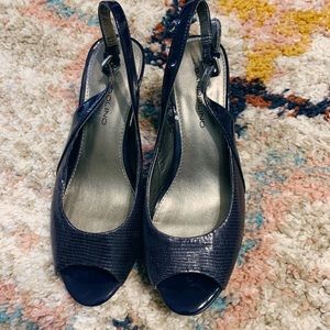 Worn Once - Navy Peep-Toe, Slingback Heels
